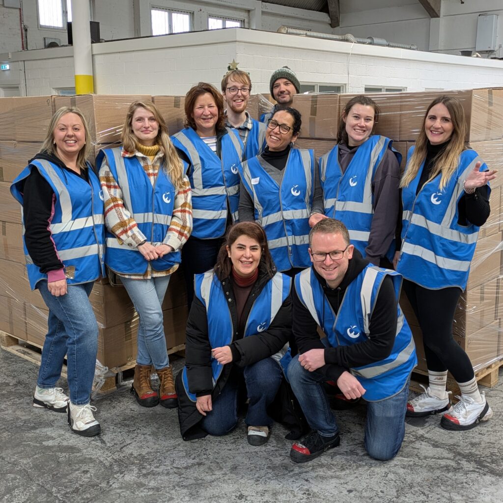 Team of volunteers in a warehouse