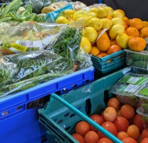 Colourful fruit and veg in crates