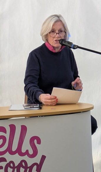 MP Tessa Munt speaking at Wells Food Festival 2026.